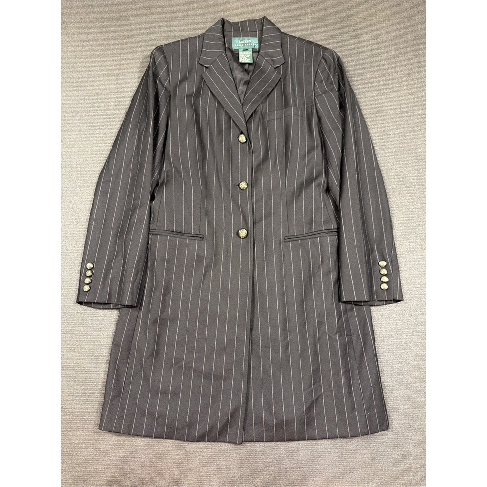 Lauren Ralph Lauren Black Wool Pin Stripe Longer Dress Blazer Equestrian Buttons